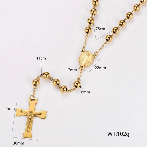 Collar De Rosario De Acero Inoxidable Colgante De Cruz Medalla Milagrosa Cuentas Joyería Religiosa Mujeres Hombres
