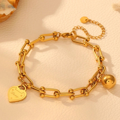 Set Di Bracciali In Acciaio Inossidabile Ciondolo Cuore Chiave Perla Artificial Sintetica Catena U-Link Gioielli Per Donne