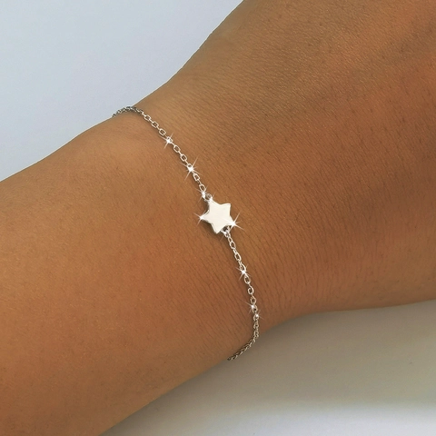 Minimalist 925 Sterling Silver Star Bracelet For Women Dainty Star Charm Link Chain Bracelet Adjustable Fine Jewelry Gift