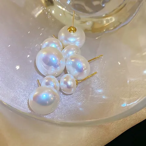 Iridescent Mermaid Artificial Pearl Stud Earrings Copper With 925 Sterling Silver Earring Post Real Gold Plated Elegant Fashion
