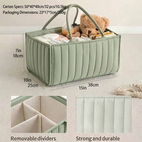 Quilted Cotton Baby Diaper Caddy Organizer Bag With Removable Dividers Large Capacity Portable Nursery Storage Bin For Infants