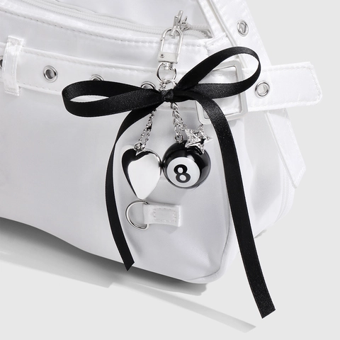 Ins Style Delicate Bow Keychain With Pool 8 Ball Tennis Ball Zinc Alloy Heart Star Pendant Bag Charm For Women Gift