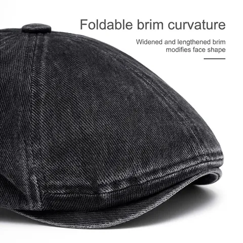 Vintage Schiebermütze Gewaschene Baumwolle Denim Retro Britischer Stil Verstellbare Metallschnalle Sonnenhut Herren