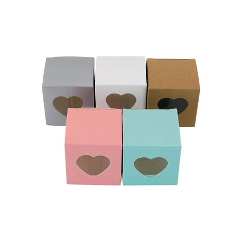 Small European Style Heart Shaped Window Candy Boxes Paper Gift Packaging For Wedding Party Favors Foldable