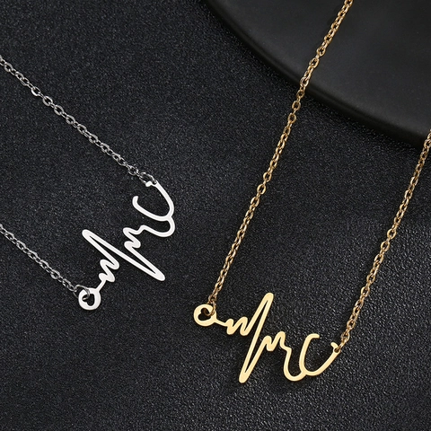 Stainless Steel Stethoscope Heartbeat EKG Necklace For Nurse Doctor Medical Student Minimalist Jewelry Polished Heart Pendant