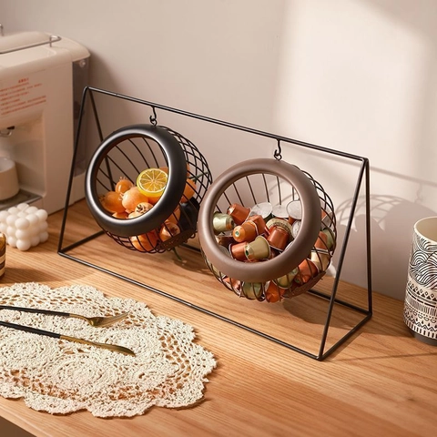 Iron Wire Hanging Fruit Basket Coffee Pod Holder Metal Desktop Storage Rack Organizer Nordic Style Decorative