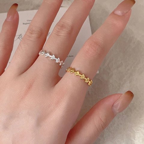 925 Sterling Silver Leaf Ring Adjustable Opening Olive Branch Minimalist Korean Style Jewelry For Women
