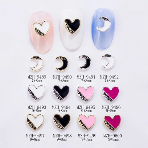 Süße Legierung Herz Mond Nagelkunst Dekoration Emaille Metall Charms Für DIY Maniküre Zubehör Gold Silber Stil