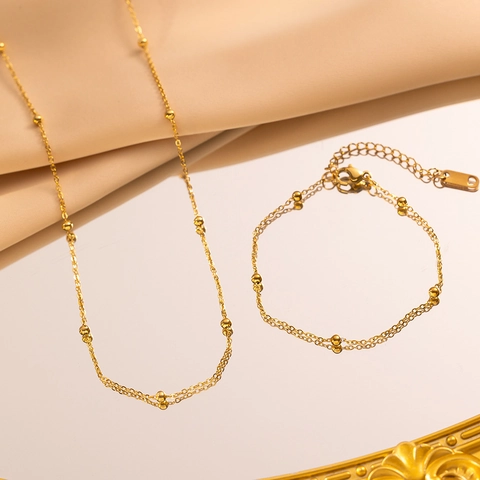 Minimalistische Bolletjesketting Halsketting Armband Enkelband Titaniumstaal Verguld Sieraden Voor Dames Elegant