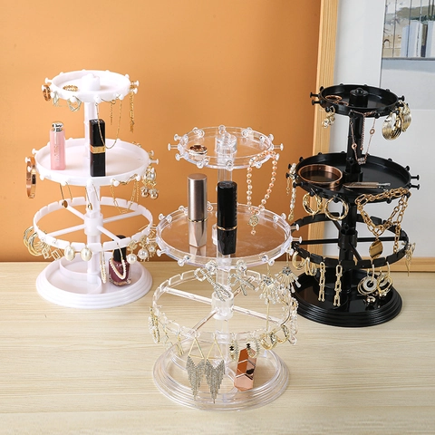 Drehbarer Schmuckständer Multi-Ebene Kunststoff Ohrring Halskette Halter Rack Für Desktop Lagerung Und Organisation
