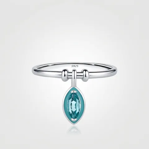 Anello In Argento Sterling 925 Con Ciondolo Gemma Marquise Blu Chiaro Gioielli Geometrici Vintage Minimalisti Per Donne