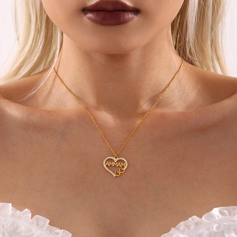 Double Layer Necklace With Heart Pendant Stainless Steel Zircon Natural Stone Mamma Letter Fashion Jewelry For Women