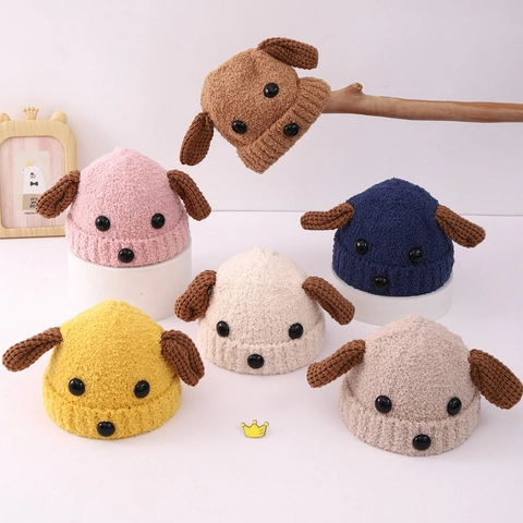 Kinder Beanie Mütze Süße Hundeohren Plüsch Gestrickt Winter Warm Weich Fleece Winddicht Für Jungen Mädchen