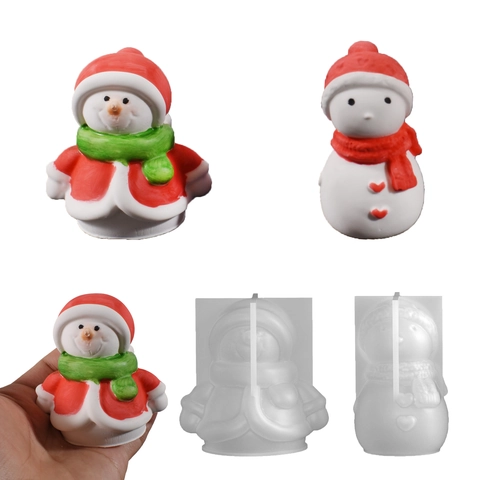 Christmas Snowman Silicone Mold DIY Crafting For Candle Resin Plaster Making Winter Scarf Hat Decor