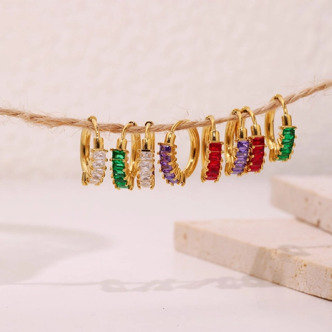 Baguette Schliff Zirkonia Creolen Edelstahl Bunte Geometrische Huggie Schmuck Für Damen
