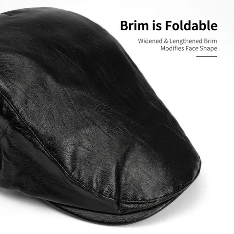 PU Leather Flat Cap Retro British Newsboy Hat Adjustable Solid Color Warm Autumn Winter For Men Women