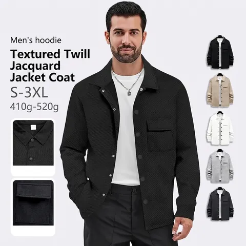 Veste Chemise Homme Vintage Jacquard Sergé Tricot Manches Longues Revers Boutonné Décontracté Avec Poche
