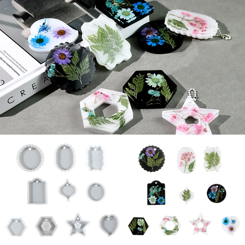 Moldes De Silicona Para Resina DIY Fundición De Etiquetas Aromáticas Geométricas Corazón Estrella Redondo Hexagonal