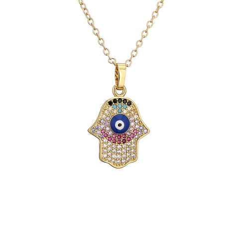 Collier Pendentif Main De Hamsa Mauvais Oeil En Cuivre Plaqué Or Micro Pavé Zircon Coeur Flip Flop Bijoux Femme