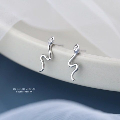 S925 Sterling Silver Snake Stud Earrings For Women With Zirconia Inlaid Minimalist Animal Shaped Fashion Commute Jewelry