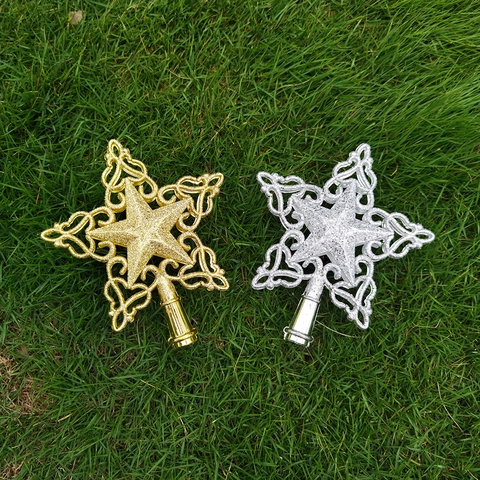 Étoile De Sommet De Sapin De Noël Élégante Étoile À Cinq Branches En Plastique Pailleté Pour Décoration De Fête
