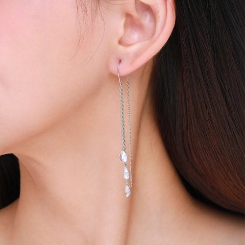 Boucles d'Oreilles En Argent Sterling 925 Avec Zircone Enfileur Minimaliste Longue Goutte De Pompon Boucles d'Oreilles Pour Femmes