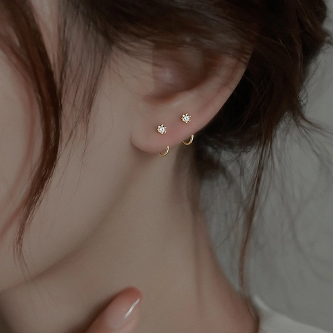 Pendientes De Aro De Aleación Minimalistas Con Circón Brillante En Forma De U Joyería Elegante Para Mujer