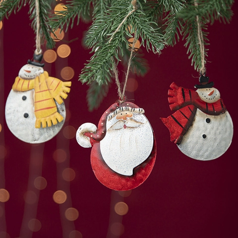 Ornamenti Appesi Di Natale Vintage Metallo Dipinto Babbo Natale Pupazzo Di Neve Pendente In Ferro Arredo Albero