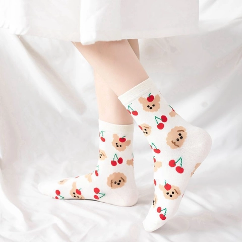 Calcetines de Algodón con Patrón de Animales de Dibujos Animados para Mujer Respirables Estilo Japonés Kawaii Oso Panda Gato