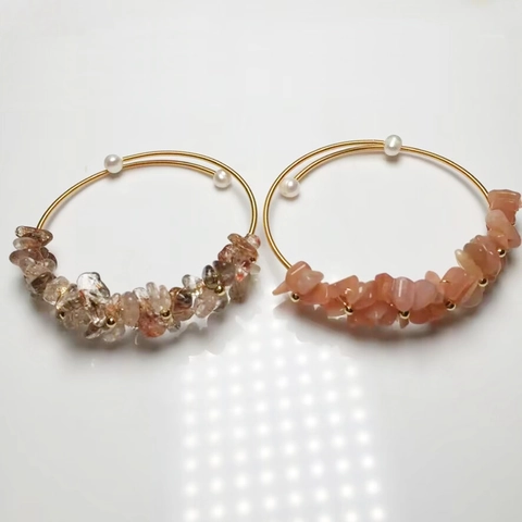 Natuurlijke Kristalchips Open Armband Met Zoetwaterparel Handgemaakte Draadgewikkelde Boheemse Sieraden Voor Dames