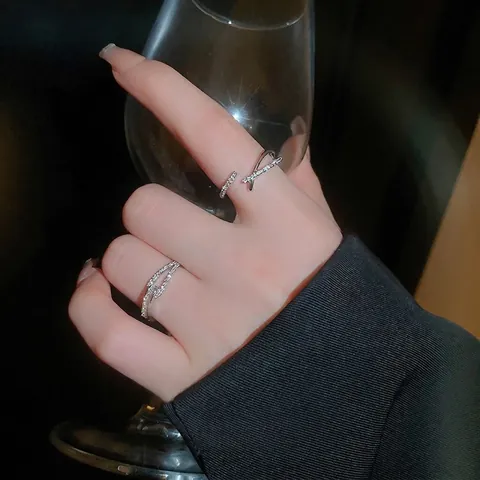 Crisscross Open Ring Copper Silver Plated Zircon Inlaid Adjustable Minimalist Elegant Fashion Jewelry For Women
