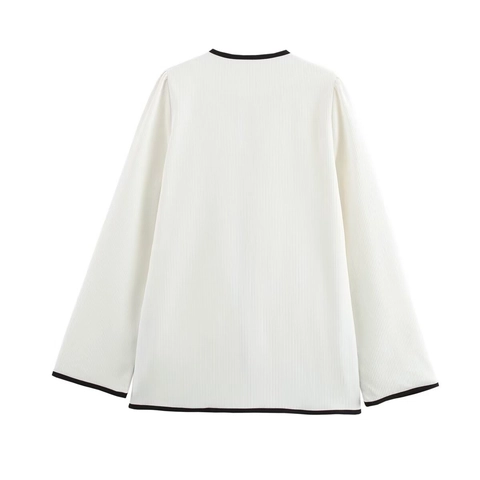 Women Pleated Open Front Jacket Tie Front Contrast Piping Long Sleeve Chic Elegant Lightweight Outerwear With Pockets
