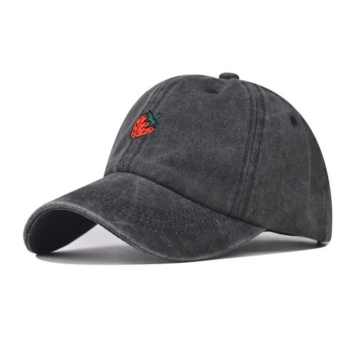 Strawberry Embroidery Baseball Cap Washed Cotton Distressed Vintage Outdoor Sun Protection Adjustable Dad Hat Unisex