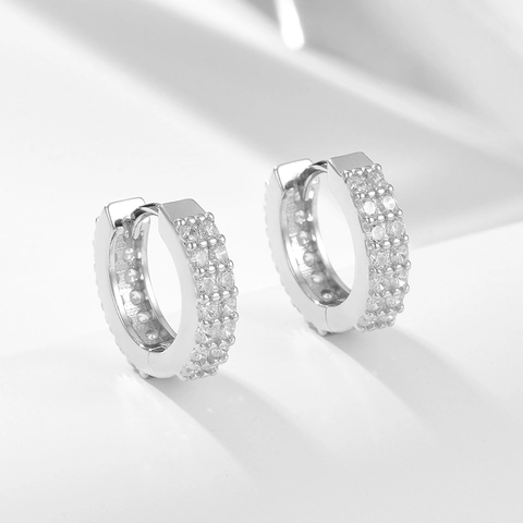925 Sterlingsilber Creolen Für Damen Mikropavé Zirkonia Zweireihige Strass Huggie Ohrringe Minimalistischer Schmuck