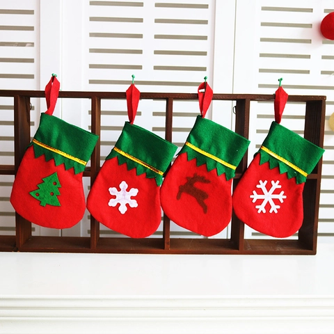Mini Chaussette De Noël En Feutre Porte-Couverts Décoration Suspendue Renne Flocon De Neige Arbre Décor De Table