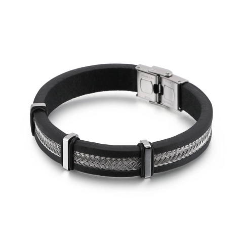 Bracciale In Pelle Intrecciata Da Uomo Con Chiusura Magnetica In Acciaio Inossidabile Bangle Tessuto Multistrato Gioielli Punk