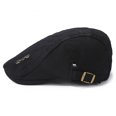 Retro Flat Cap Pure Cotton Ivy Cap With Metal Letter Decor Adjustable Buckle Casual Vintage Newsboy Hat For Men