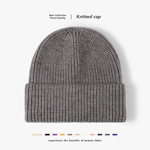 Winter Beanie Hat For Women Men Sheep Cashmere Ribbed Knit Cuffed Warm Solid Color Outdoor Soft Skull Cap
