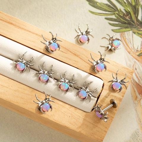 Spinne Body Piercing Schmuck G23 Titanlegierung Pink Opal Labret Knorpel Helix Tragus Stecker Gothic Punk Stil Damen
