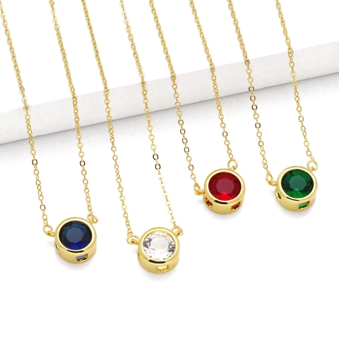 Round Zircon Pendant Necklace 18K Gold Plated Copper Minimalist Luxury Dainty Clavicle Chain Jewelry For Women
