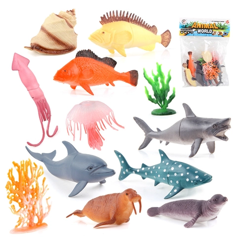Modelli Animali Marini Plastica Figurine Vita Marina Giocattoli Educativi Bambini Oceano Realistico Delfino Squalo Medusa Decorazione