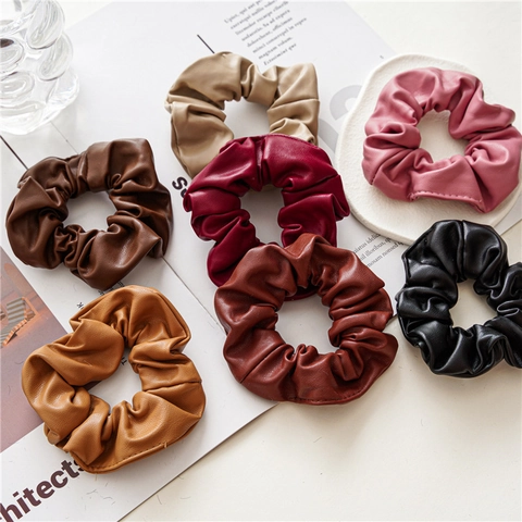 PU Leather Scrunchies Solid Color Elastic Hair Ties Simple Elegant Hair Ropes Korean Style Versatile Hair Accessories