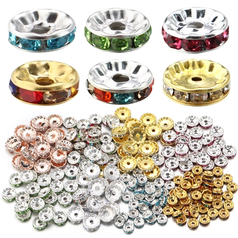 Copper Rondelle Spacer Beads Crystal Rhinestone Flat Round Wheel Beads For DIY Bracelet Jewelry Making