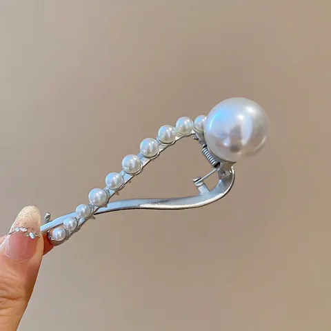 Elegante Kunstparels Haarklem Twist Clip Voor Dames Zilverkleurige Legering Gradiënt Imitatieparels Franse Stijl Haarspeld Accessoire