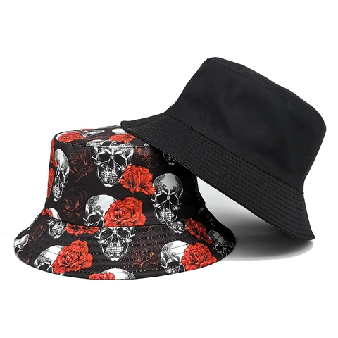 Omkeerbare Halloween Vissershoed Polyester Schedel Roos Dag Van De Doden Print Goth Zonbescherming Unisex Pet