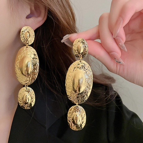 Orecchini A Goccia Ovali Martellati Con Perno In Acciaio Gioielli In Metallo Geometrici Per Donna
