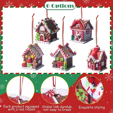 Ornamenti Natalizi Casa Pan Di Zenzero Resina Plastica Casa Di Caramelle Neve Decorazione Pendente Albero Di Natale Miniatura