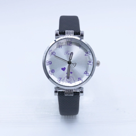 Women Fashion Quartz Watch Alloy Case PU Leather Strap Cute Heart Gesture Pattern Dial Casual Wristwatch For Girls