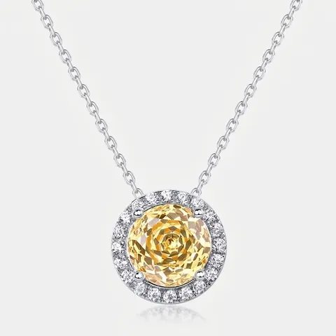 Collana In Argento Sterling 925 Con Pendente Halo In Zirconia Cubica Taglio Rosa Millenario Tondo Per Donna