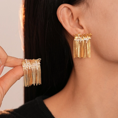 Zircon Cross Tassel Earrings With Silver Earring Post Copper Geometric Luxury Dangle For Women